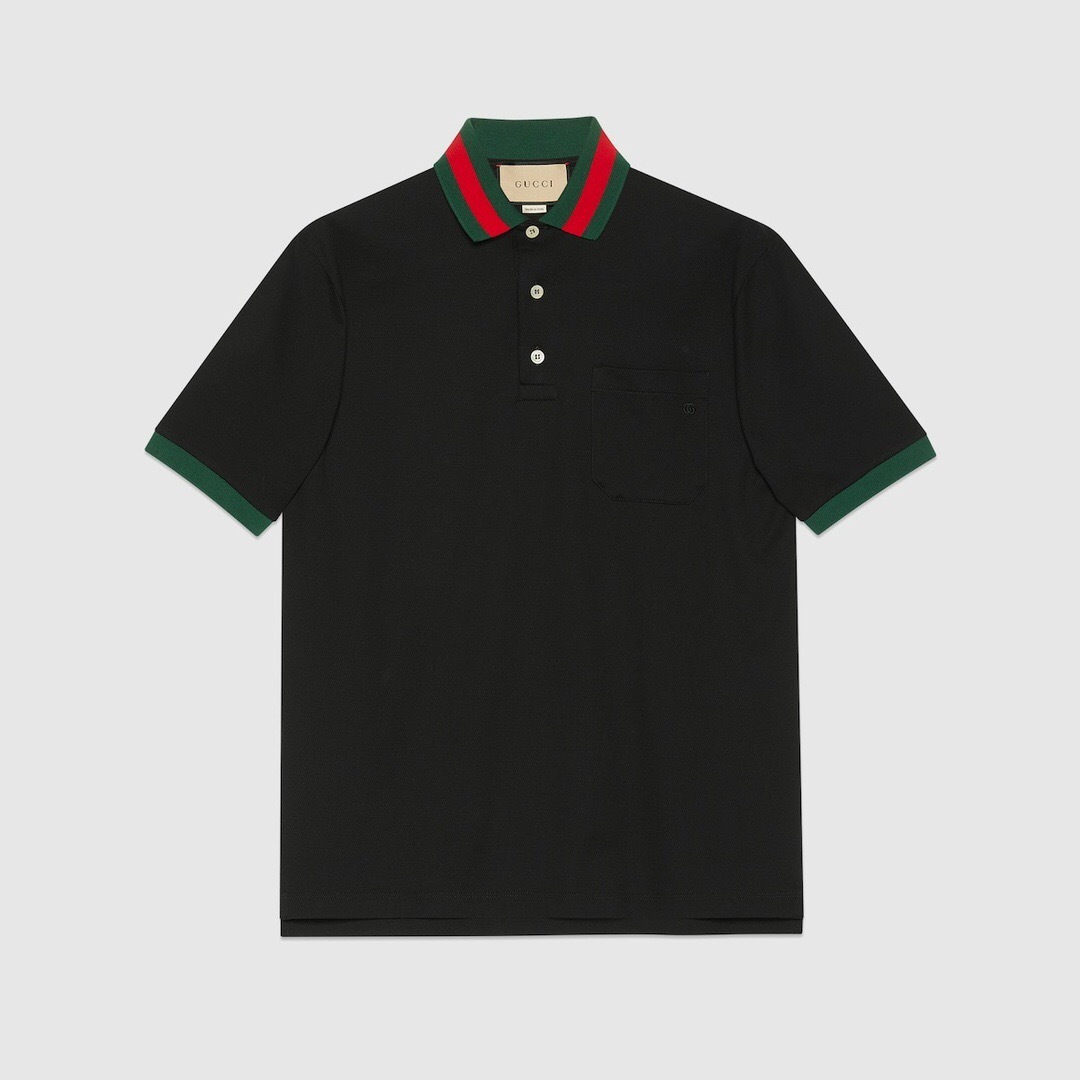 P289 织带衣领Polo黑色